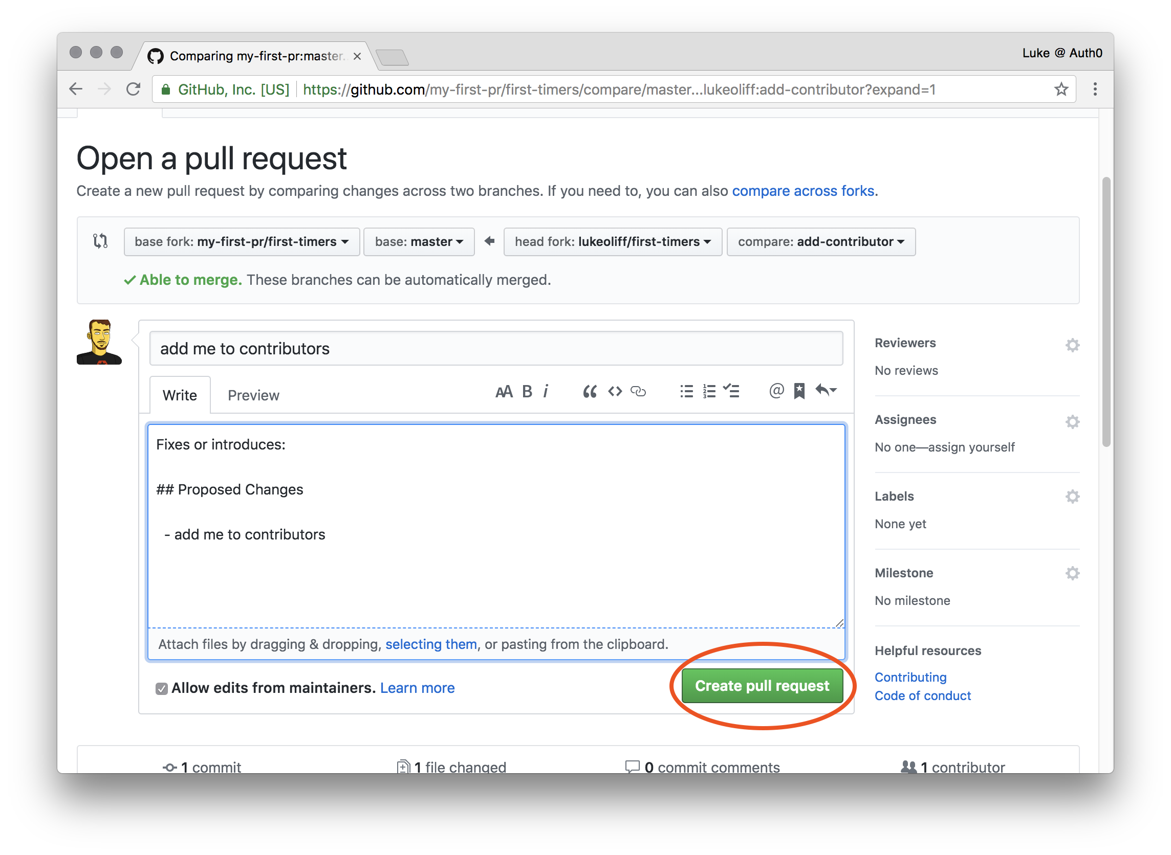 Click create PR