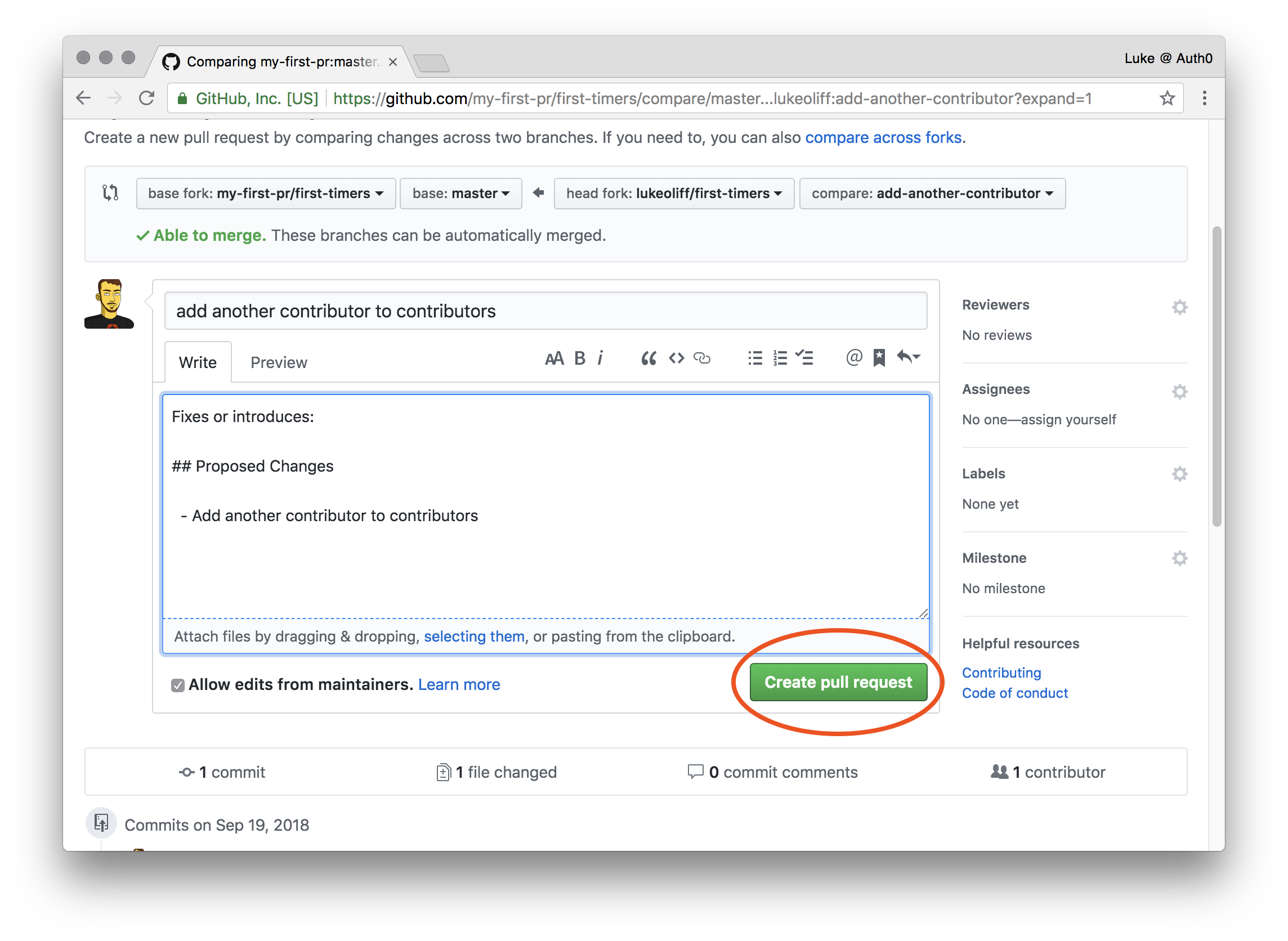 Click create PR
