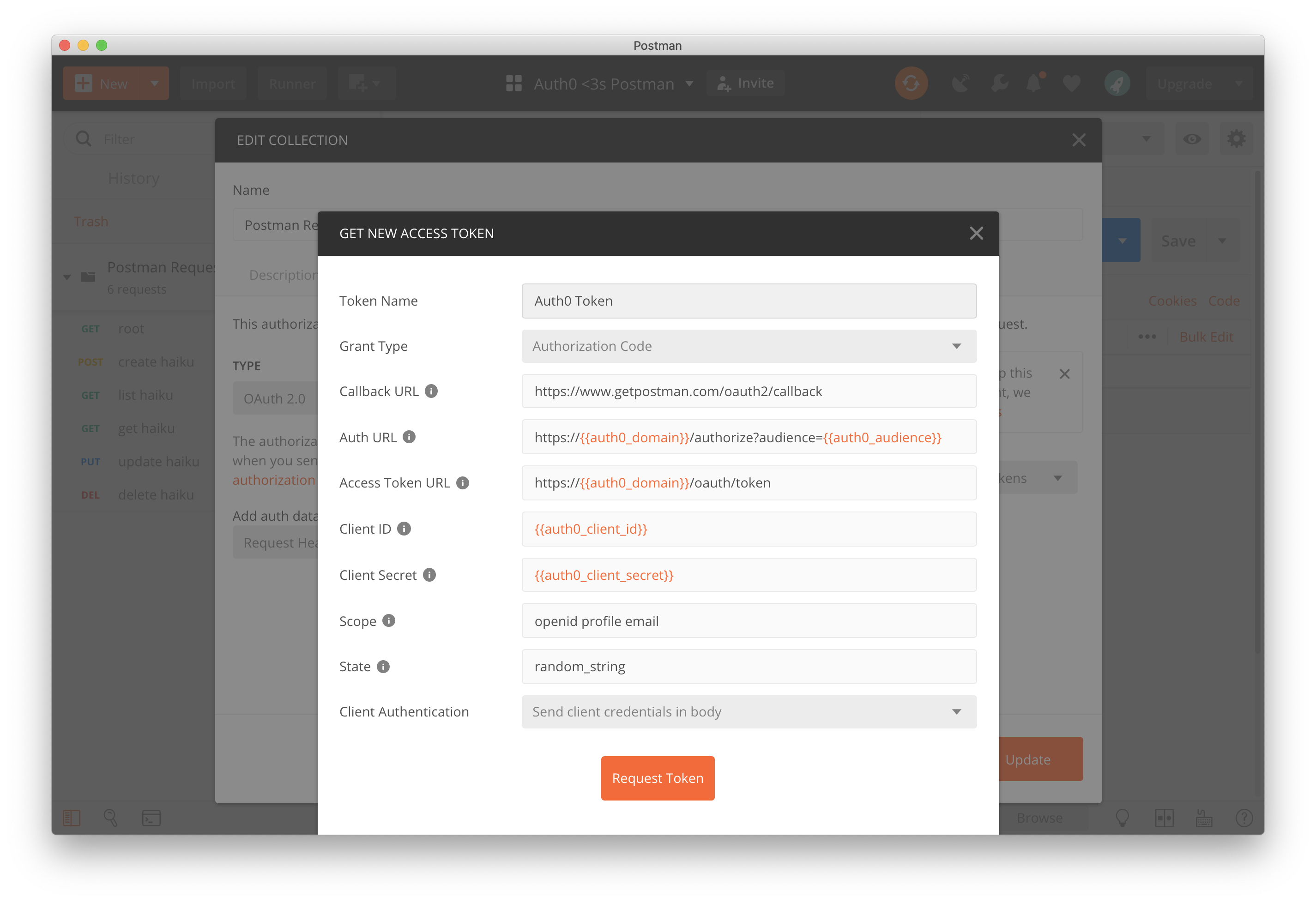 Complete the token request form