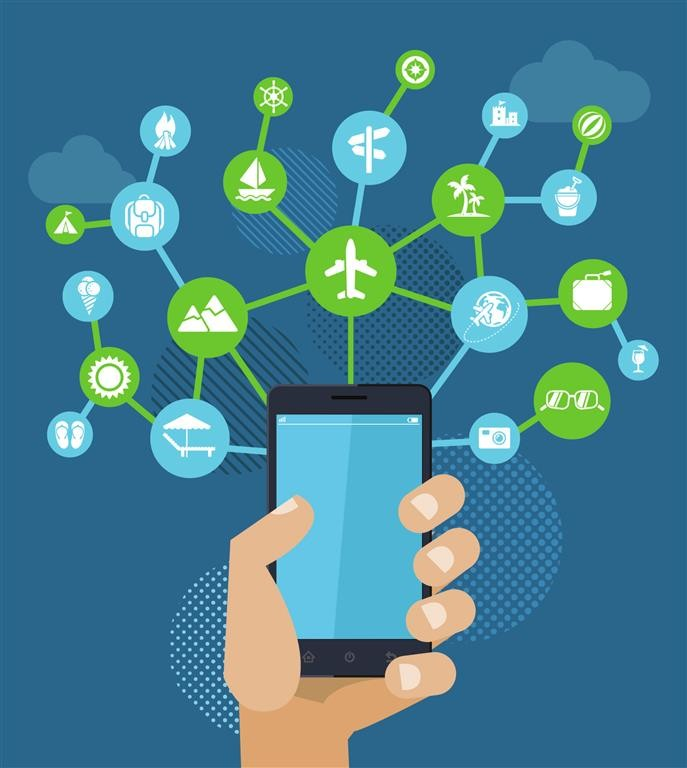 Graphic showing travel industry tech, applications, and advances